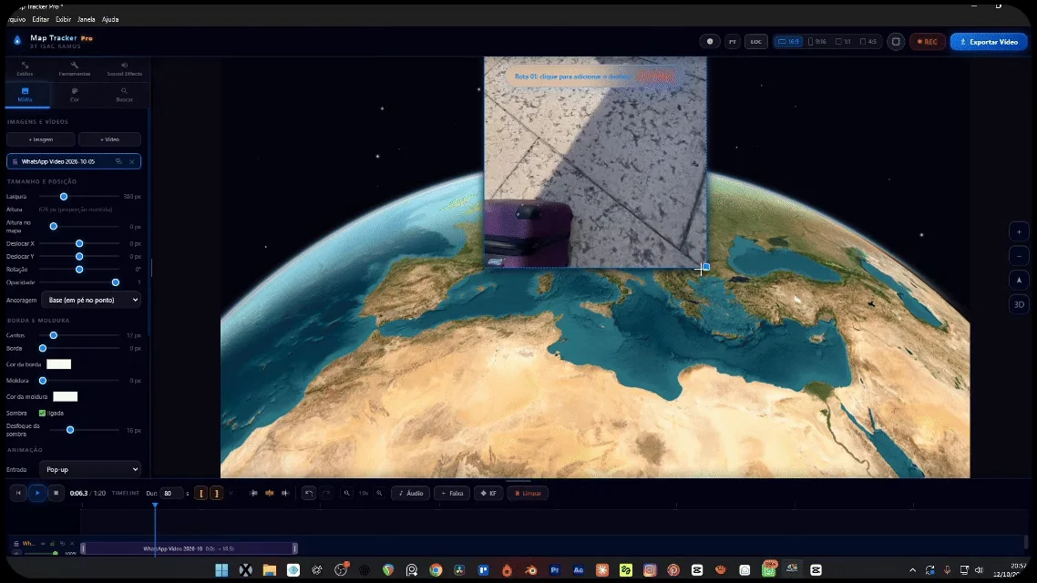 Painel de mídia do Map Tracker Pro para importar imagens e vídeos